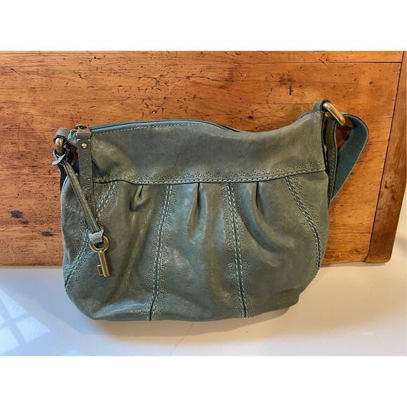 VINTAGE Fossil Genuine Leather Hobo Bag Purse Adjustable Length Strap Teal - Picture 1 of 7
